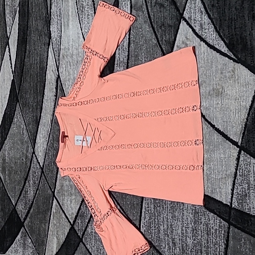 BKE RED HALF-SLEEVE KNIT DETAILS CUT-OUT SHOULDER BURNT CORAL SHIRT VINTAGE